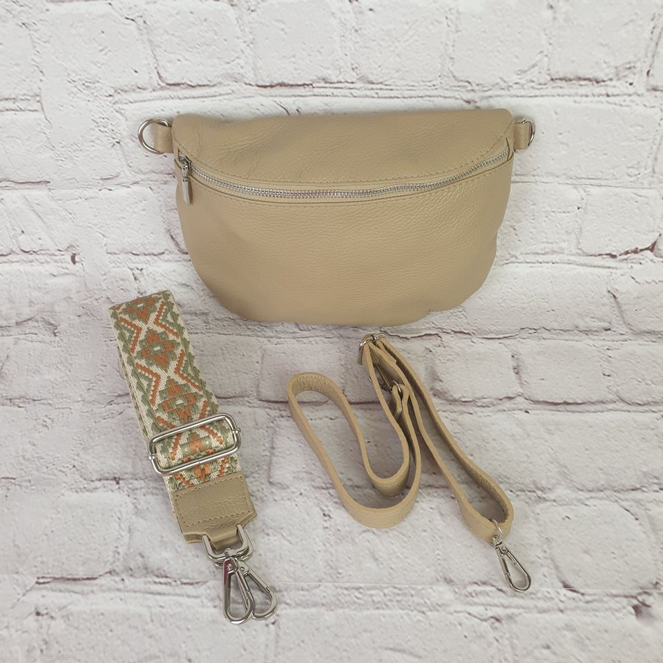 Crossbody Tasche Zusatzgurt Echt Leder Taupe in Zülpich