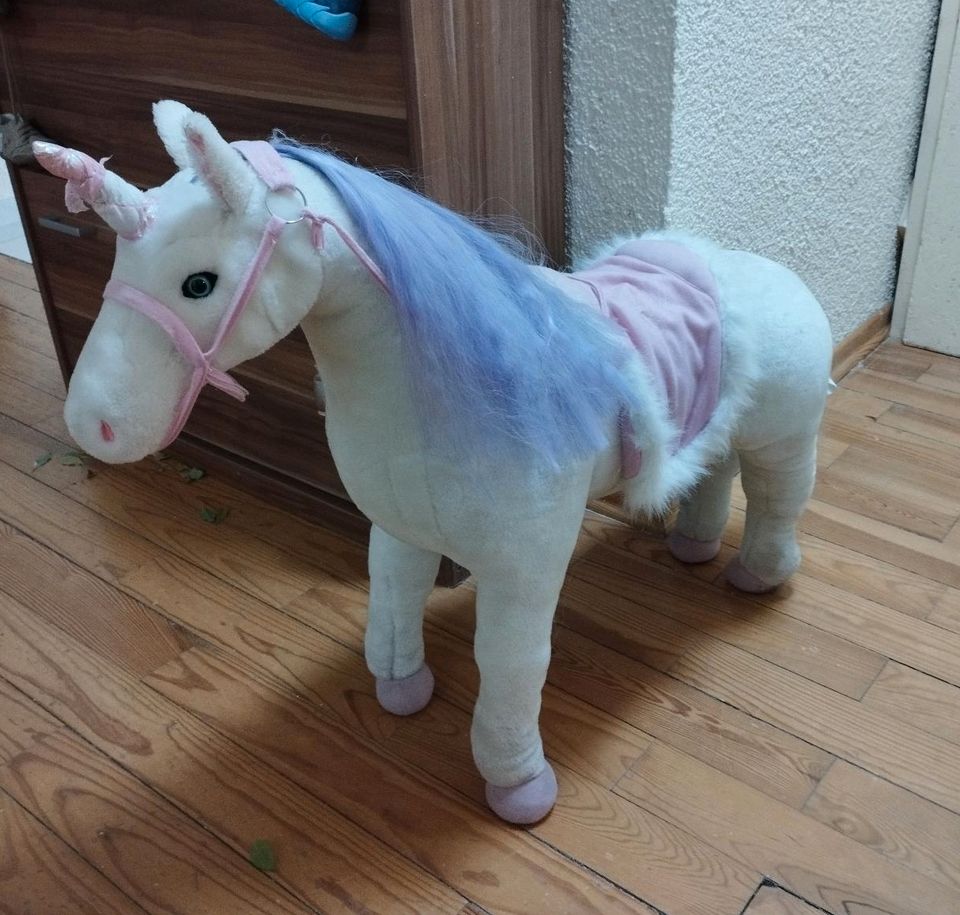 Einhorn Reitpferd für Kinder weiß rosa in Schmelz