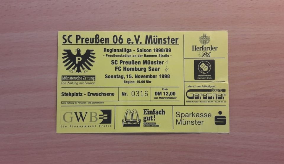 Suche Eintrittskarte Ticket Homburg Preußen Münster 1998 in Hagen am Teutoburger Wald