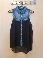 Ärmellose Chiffon Bluse mit Jeansstoff xs Bayern - Neukirchen a Teisenberg Vorschau