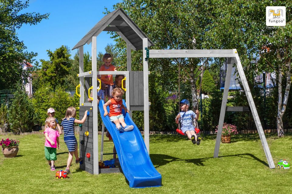 Kletterturm Spielplatz Schaukel grau/weiß, NEU, Lieferung in Hannover