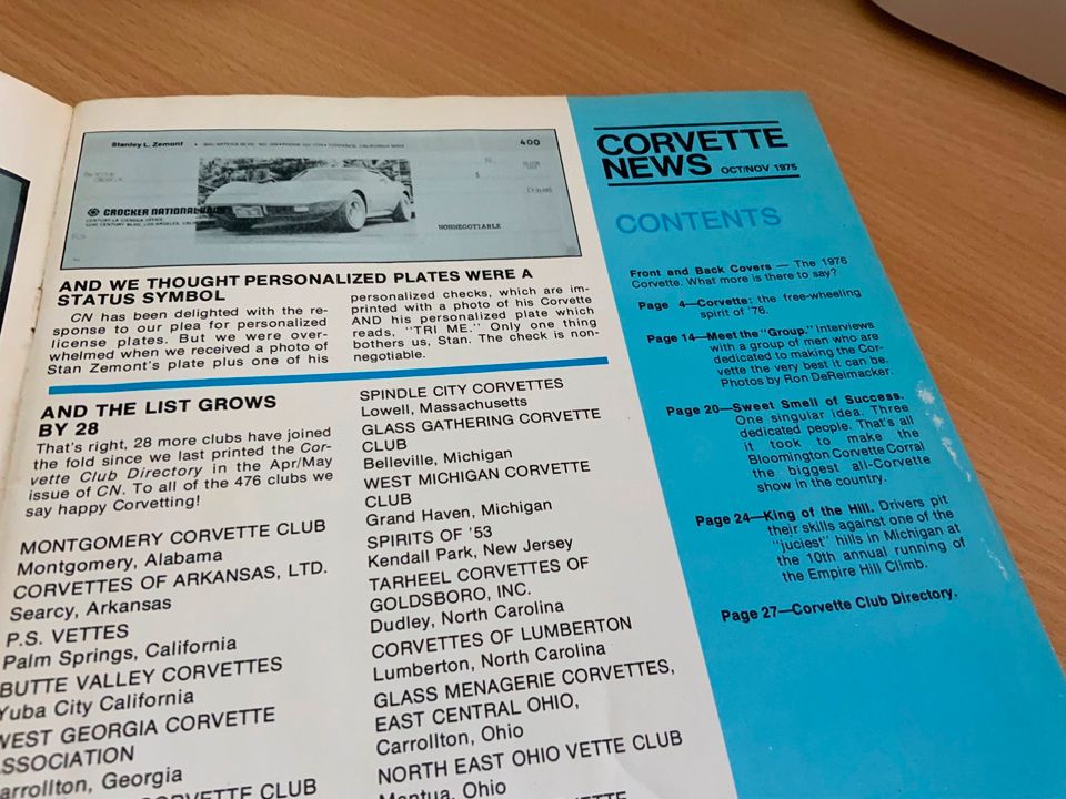 CORVETTE NEWS 10/1975 Oktober Spirit of '76" 32Seiten in Vechelde