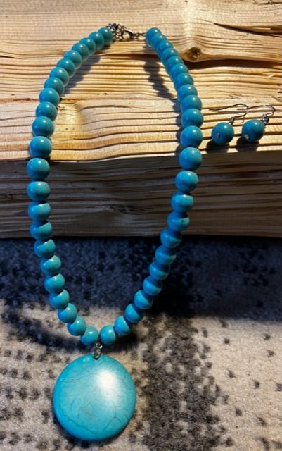 Indianer Schmuck Kette + Ohrringe Türkis Necklace Jewelry Set in Wehr