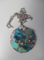 Alte handgefertigte Silber Kette mit großem Anhänger und Steinen Baden-Württemberg - Blaustein Vorschau