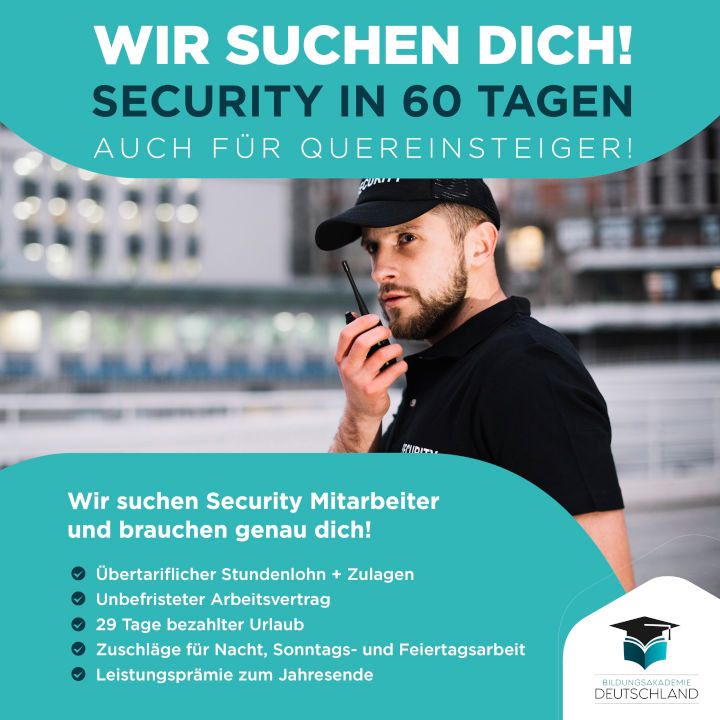 Security Online Weiterbildung, Sachkunde §34a | Bis zu 25 €/Std.|job|security|quereinsteiger|sicherheitsmitarbeiter|vollzeit in Saarbrücken
