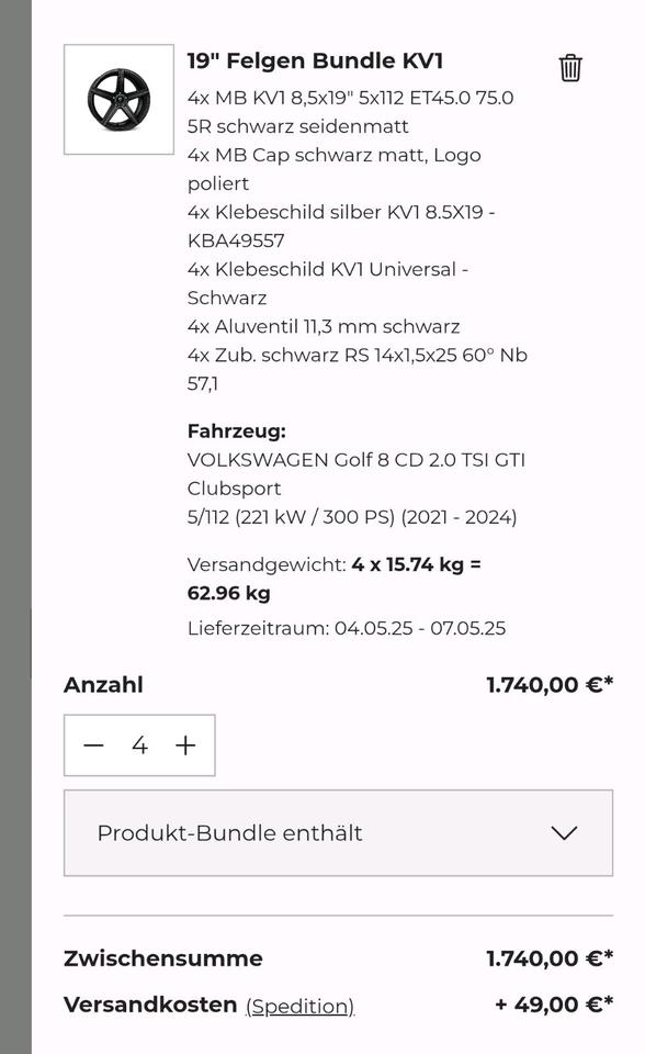 MBdesign KV1 8,5x19 ET45 5x112 235/35 Vredestein VW Audi Seat in Wachtberg