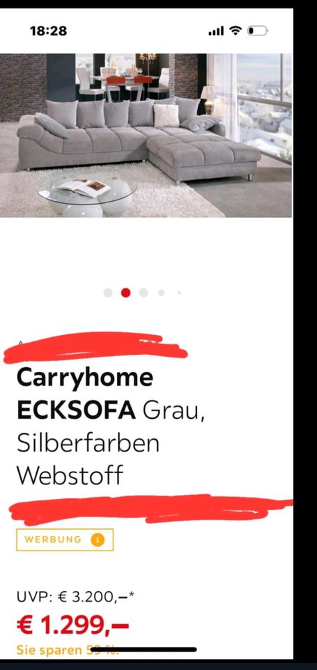 ECKSOFA GRAU,SILBERFARBEN WEBSTOF. in Karlsruhe