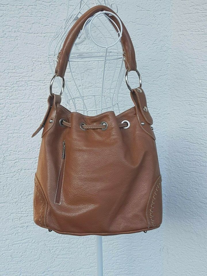 Leder Handtasche von Vera Pelle in Fb.Cognac NEUWERTIG in Groß-Bieberau