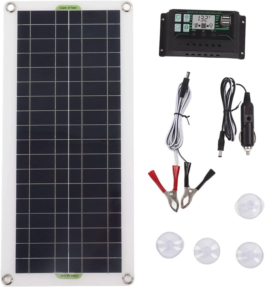 Solarpanel, 30W Ladegerät mit Alligator Clip und USB in Marbach am Neckar