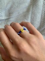 Handmade Ring mit Perlen und Smiley blau weiß gelb Stuttgart - Zuffenhausen Vorschau