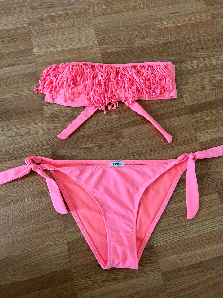 Pimkie Damen Bikini Teenager pink neon rosa Fransen 34 XS Sommer in Gröbenzell