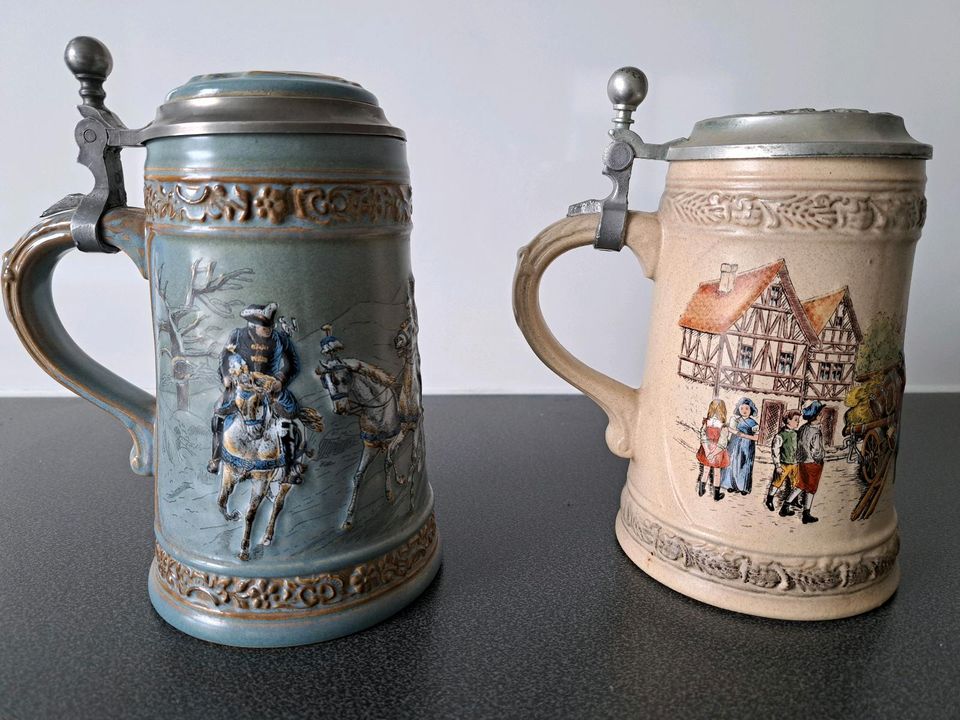 Bierkrug Keramik mit Zinndeckel in Waldenbuch