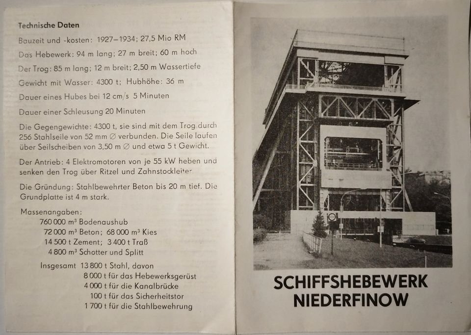 Altes Schiffshebewerk Niederfinow - Faltblatt v. 11-87 in Limbach-Oberfrohna