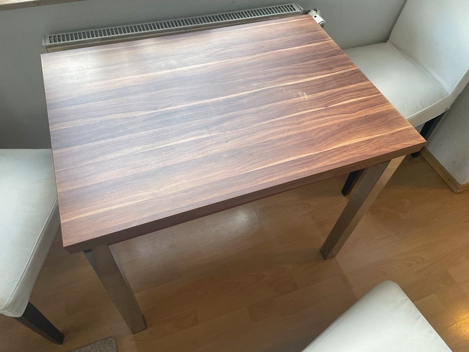 Kleiner Esstisch ausziehbar Nussbaum Metall Chrom Gestell Tisch in Wuppertal