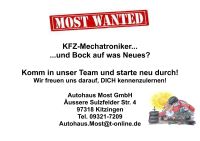 MOST WANTED! Wir suchen DICH als Kfz-Mechatroniker*in Bayern - Kitzingen Vorschau
