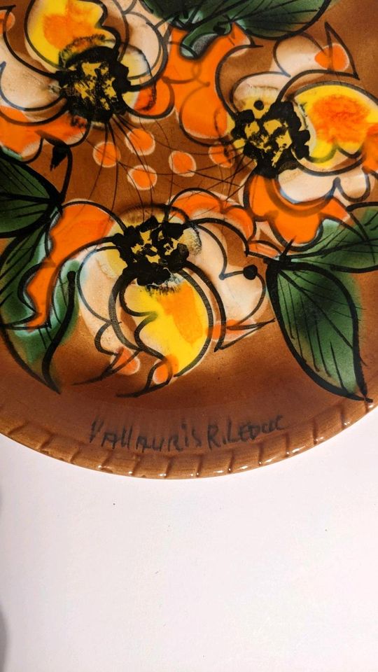 Raymonde Leduc, Vallauris Keramik Teller, Blumenmotiv, 60er in Hamburg