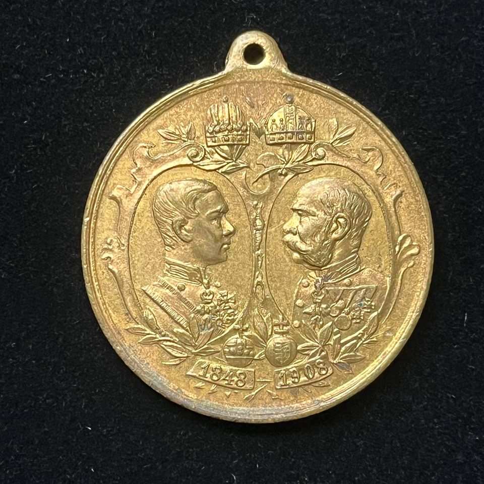 Bronzemedaille 1908 Kaiser Franz Joseph I. Austria, Stempelganz in Klingenberg am Main