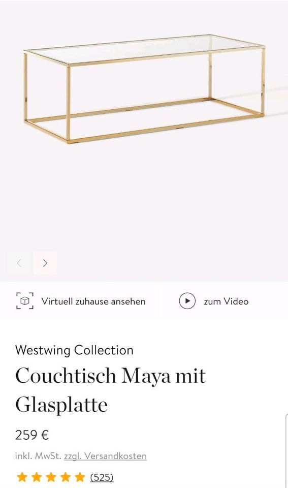 Westwing Couchtisch mit Glasplatte Gold in Berlin