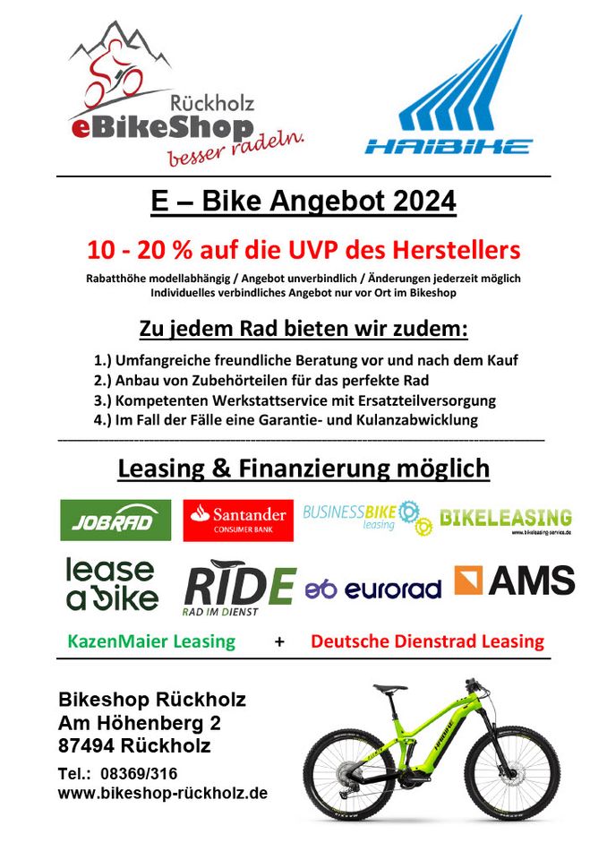 Haibike  / E - Bike Angebotsflyer Bikeshop Rückholz in Rückholz