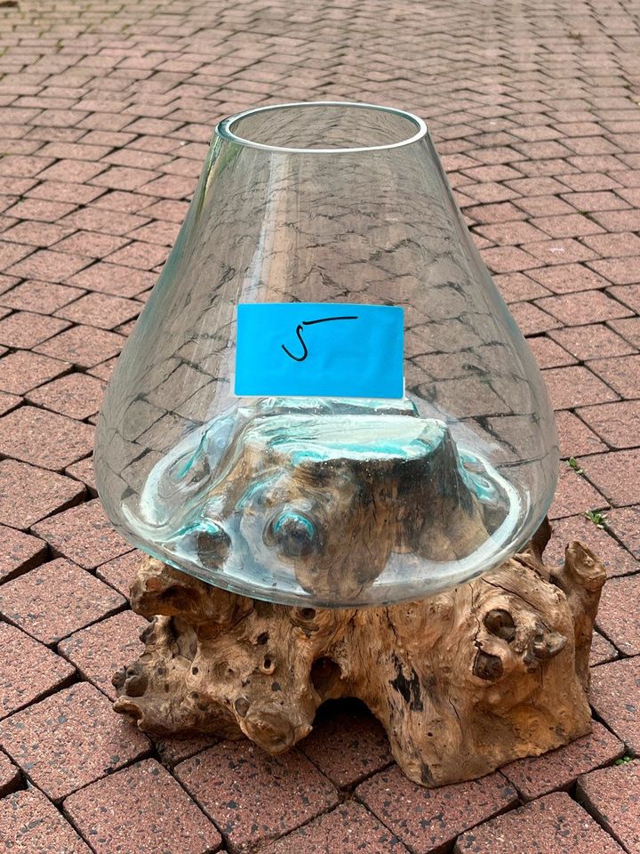 Geschmolzenes Glas auf Wurzelholz Blumenvase Glasschale Vase 05 8 in Erlensee