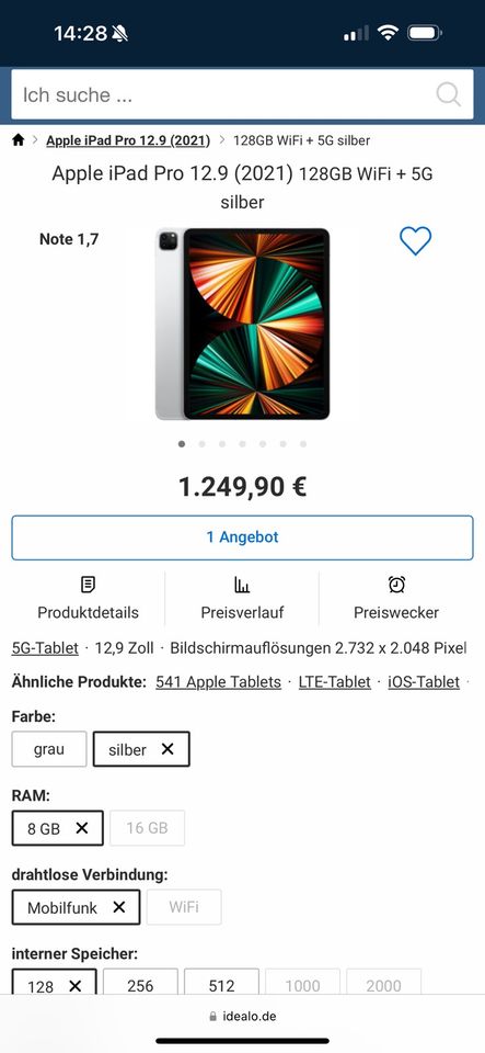iPad Pro 12.9(5th Gen, 128 GB, Silber, M1) in Berlin