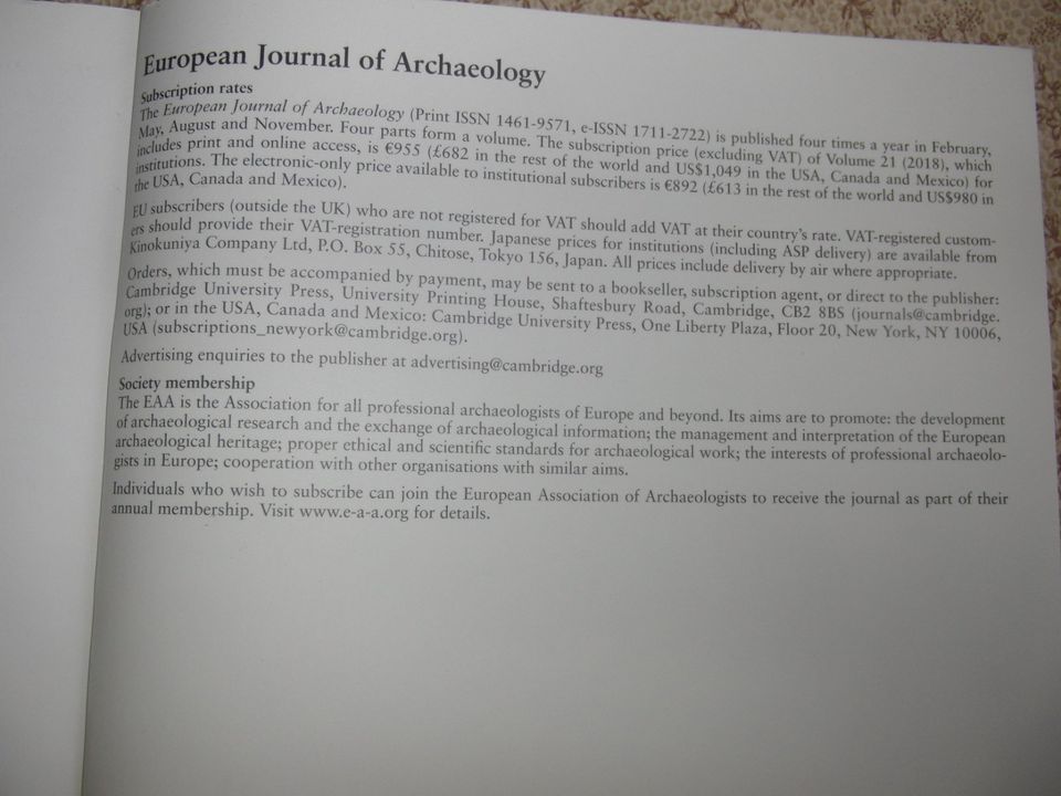 European Journal of Archaeology 2/21, 2018 in Karlsruhe