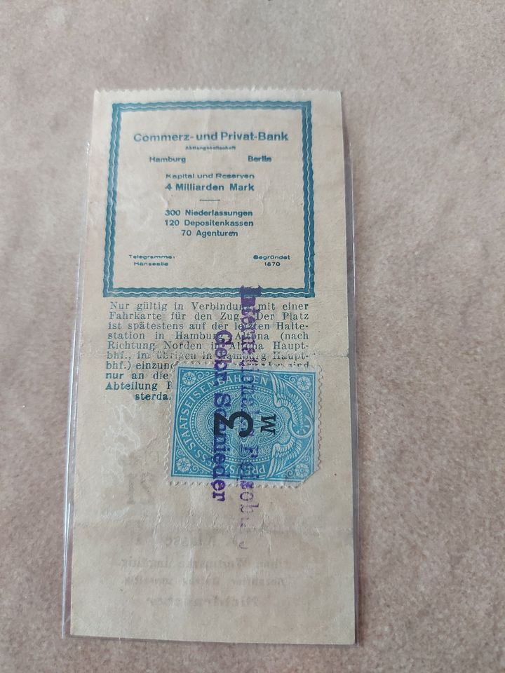 DRG 1 Fahrschein 1906 und 1 Platzkarte 1923 in Ronnenberg