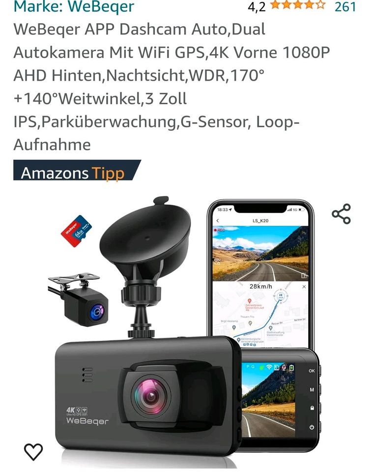 discovery ls-k20 dash cam.4K,wifi,gps,Rückfahrkamera mi in Kellinghusen