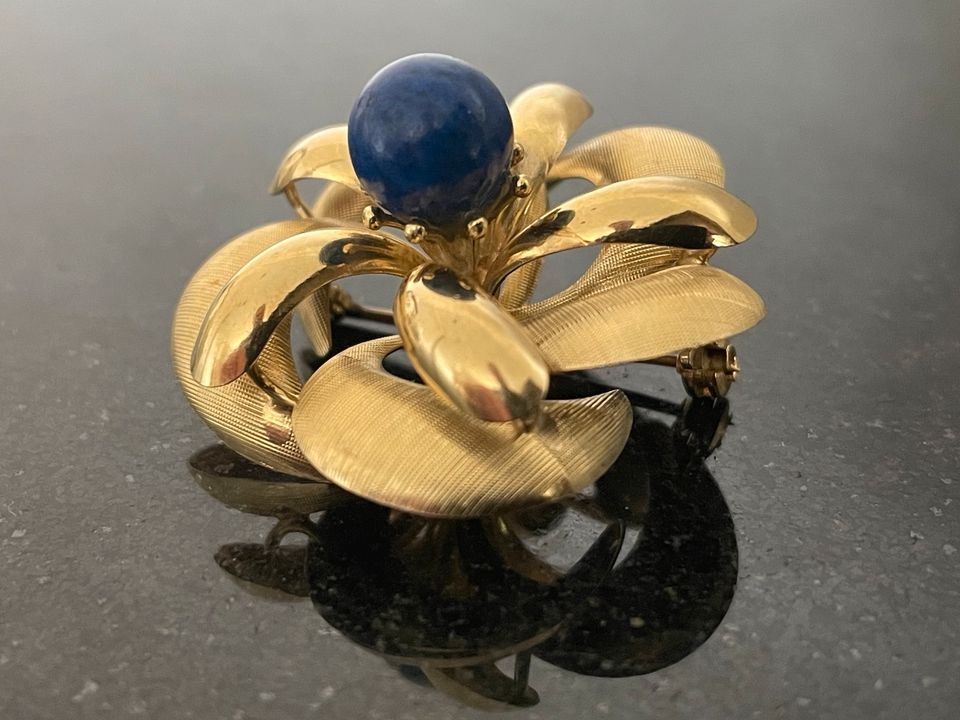 Vintage Gold 585 Lapis Lazuli Brosche in Hagen