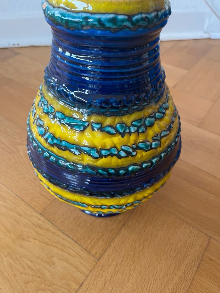 Bodenvase blau gelb vintage Retro Vase groß in Jena