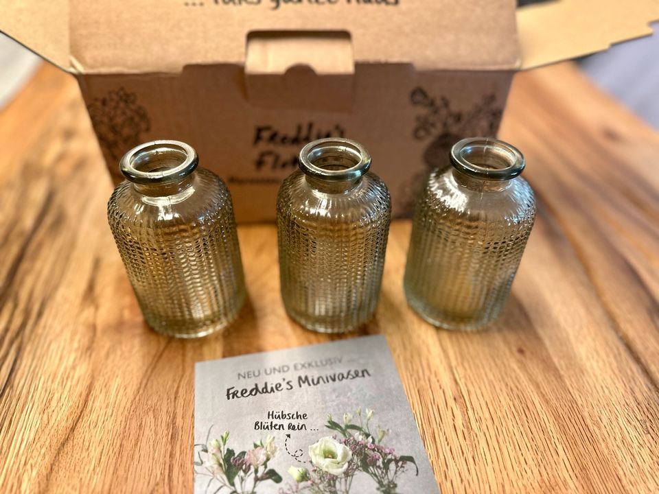 Freddie’s Flowers 3 Mini Vasen grün Glas Neu OVP in Köln