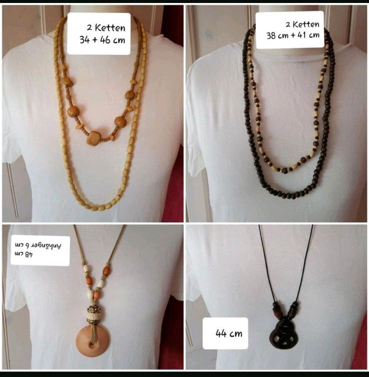 Damen Halskette Modeschmuck Holz Perlen 34 38 41 44 46 48 cm in Maulbronn