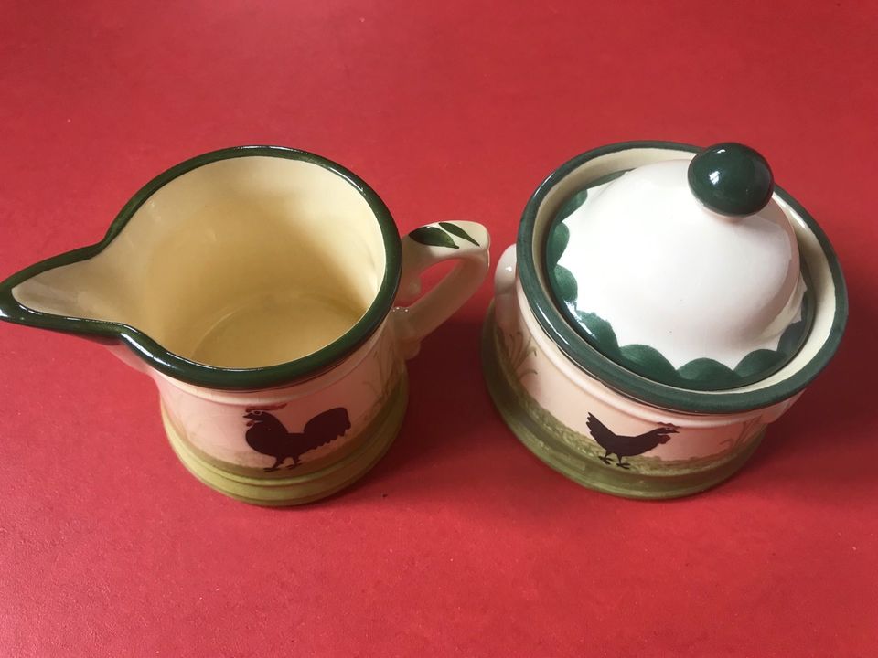 Zeller Keramik Hahn und Henne Tassen Teller Frühstücksgedecke … in Lich