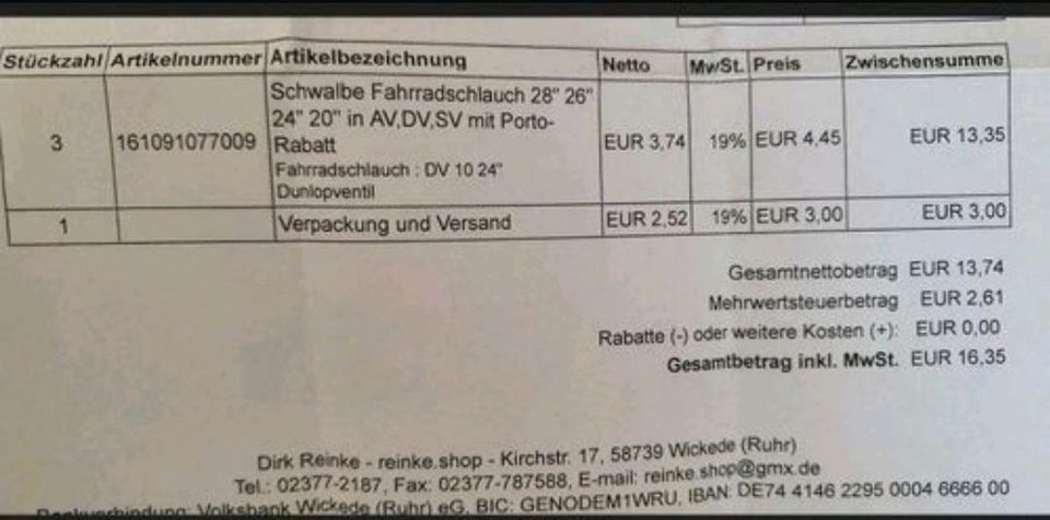 Schwalbe Fahrradschlauch 24 Zoll Neu DV 10 in Butzbach