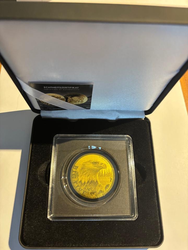 999-er Goldmünze BIG FIVE „Weiskopfseeadler“ Ø 40 mm  incl Etui in Langenfeld
