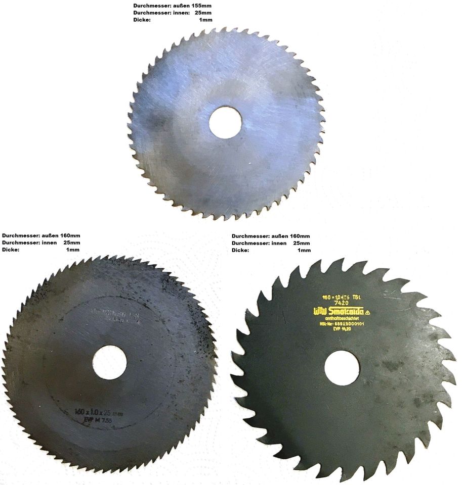 3 Kreissägeblätter im Konvolut (2x160, 1 x 155 Außendurchmesser) in Schloßvippach