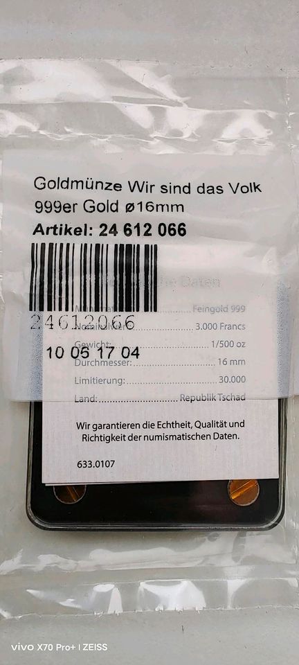 Goldmünze 30 Jahre Mauerfall wir sind das Volk,Feingold,OVP,Euro in Staufenberg