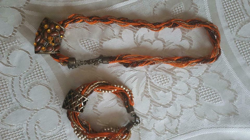 Kette und Armband in Orange schwarz in Wermsdorf