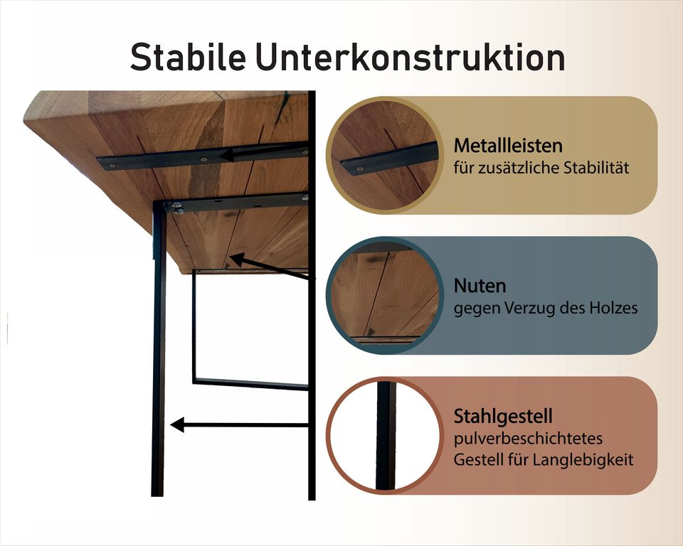 Esstisch Eiche, Baumkanten Tisch, Holzkante, Massiv Holz, 200x100 in Köln