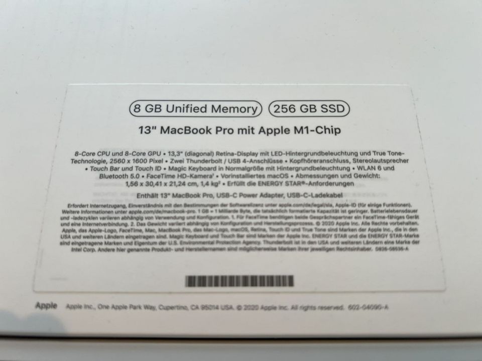 Apple MacBook Pro 13" 2020 M1 256GB 8 GB Space Grau OVP Versand! in Bergisch Gladbach