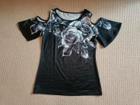 Dünnes schulterfreies T-Shirt schwarz weiß Rosen M/L 38/40 Bayern - Langquaid Vorschau