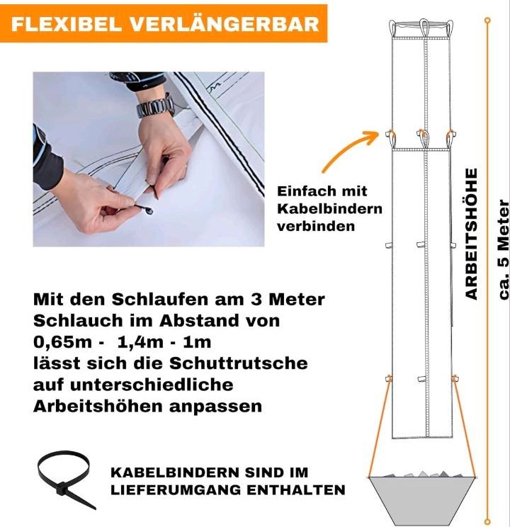 6 Meter Bau- Schuttrutsche inkl. Einfülltrichter, 4x Spanngurt un in Biberach an der Riß