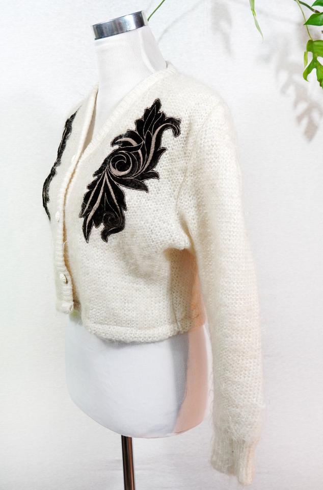 Mohair Strickjacke Gr. 36 - 42 Cardigan Creme Vintage Tracht in Siek