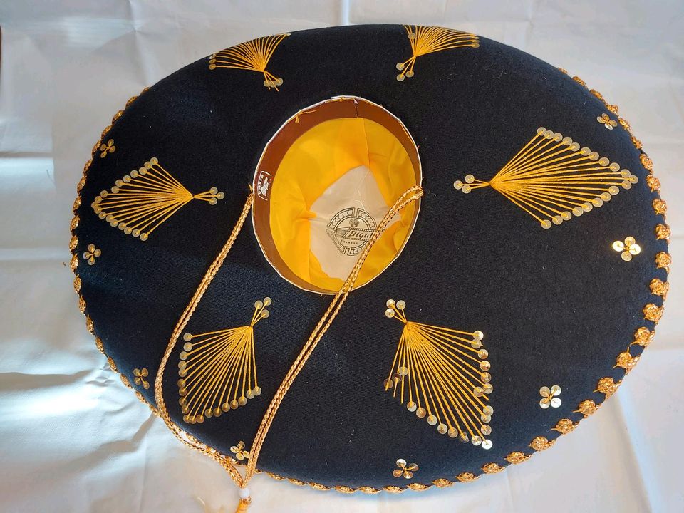 Sombrero/ Hut, schwarz/ gold,  Gr. 57, Original aus Mexiko in Mülheim-Kärlich