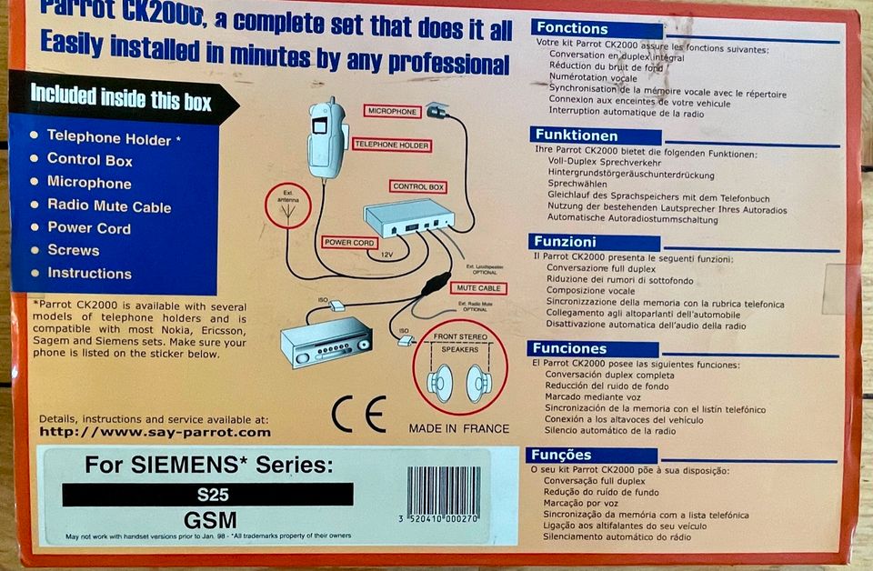 Parrot CK2000 Freisprech für Siemens S25, unbenutzt in OVP in Centrum