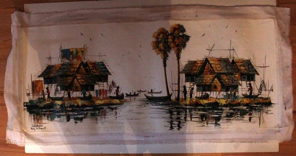 Siem Reap Dorf KAMBODSCHA PAINTING OEL auf LEINWAND ca. 100 x 50 in Wassenach