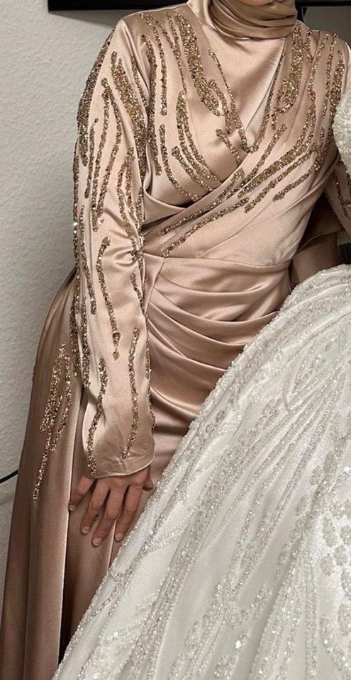 Abendkleid Seide Gr. 38/40 Beige Glitzer Verlobung Hochzeit in Bremen