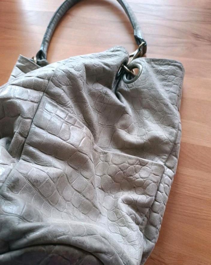 Liebeskind Leder Handtasche Kroko Croco Animal Beutel Bag grau in Alsfeld