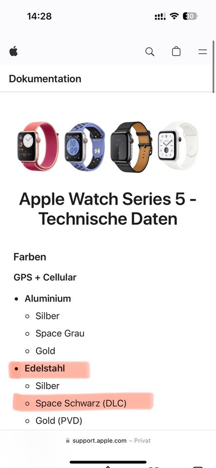 Apple Watch Series 5 Edelstahl LTE Space Schwarz (DLC) in Freudenstadt