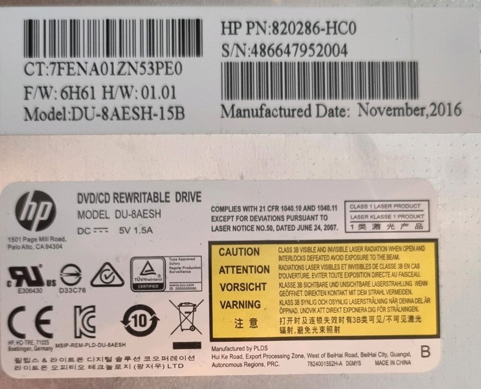 HP Laptop DVD Drive HP PN: 820286-HC0 Model: DU-8AESH-15B in Mülheim (Ruhr)